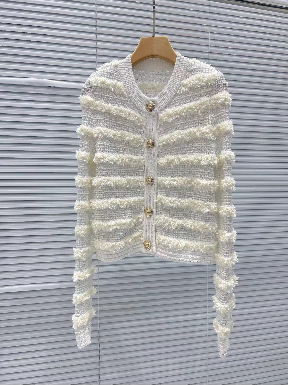 Luxury White Metallic Tweed Cardigan Sweater Jacket